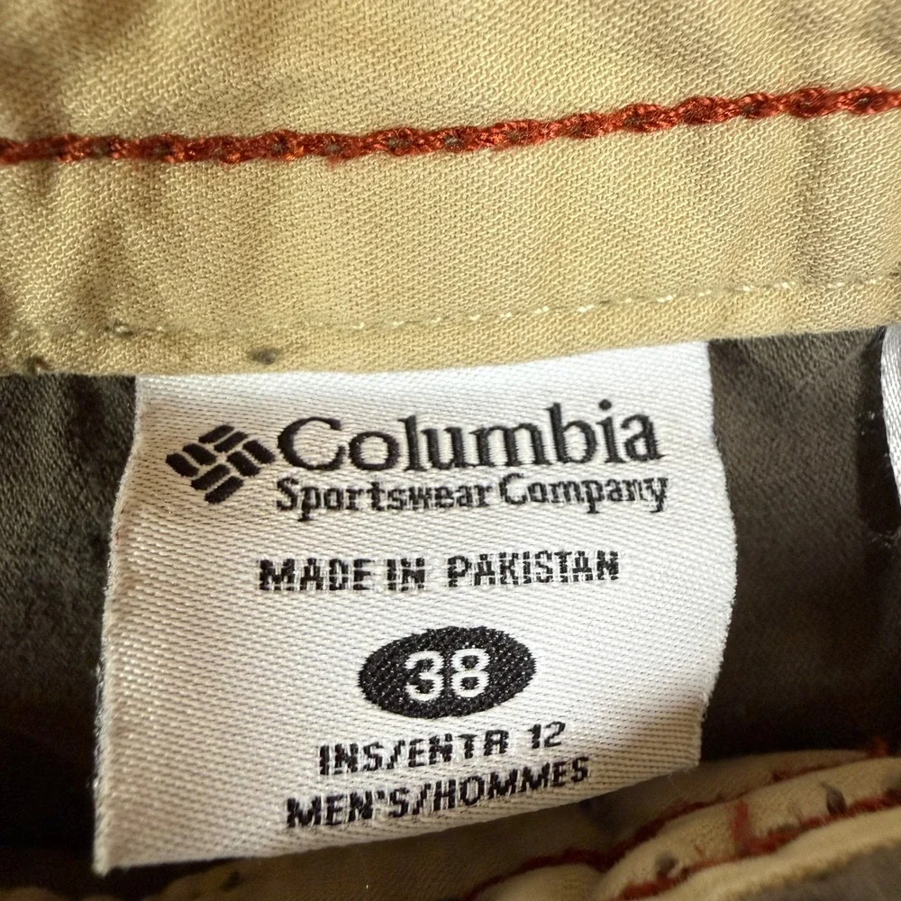 Columbia Cargo Shorts Mens 38 Olive Green Cotton Utility Hiking Paint Splatter